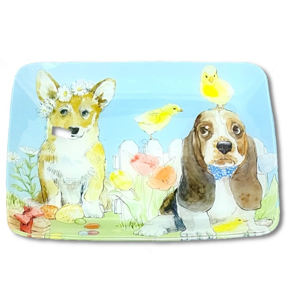 LG Glass Serving Platter ◈ Easter Dogs Corgi